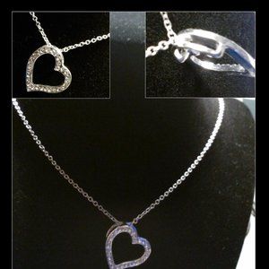 silver tone rhinestone heart necklace